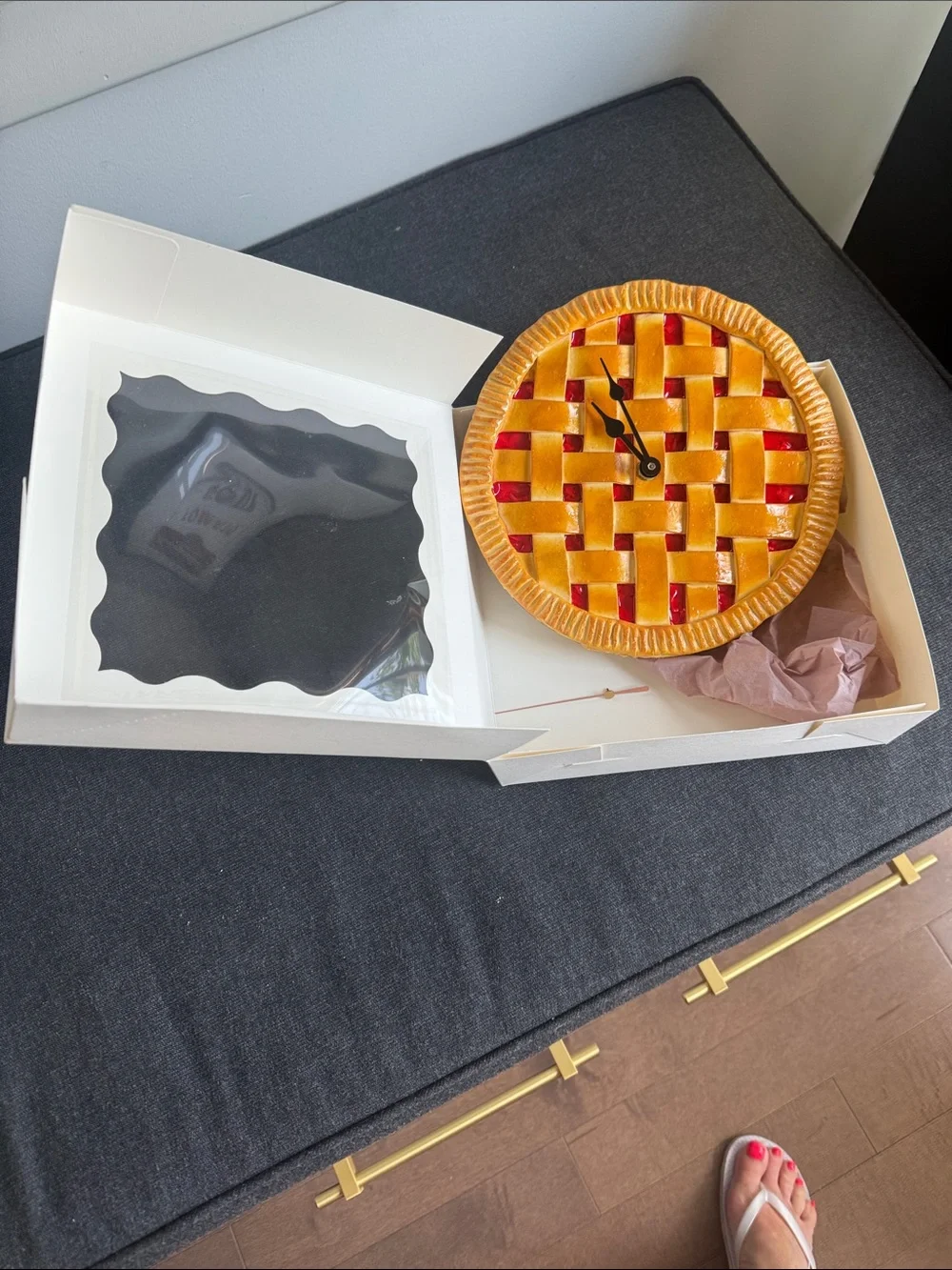 Decorative Cherry Lattice Pie Wall Clock - Yellow and Red